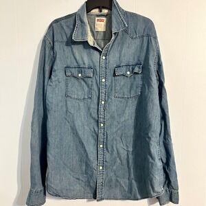 Levi's Mens Denim Western Shirt XXL Blue Long Sleeve Snap Button Pockets